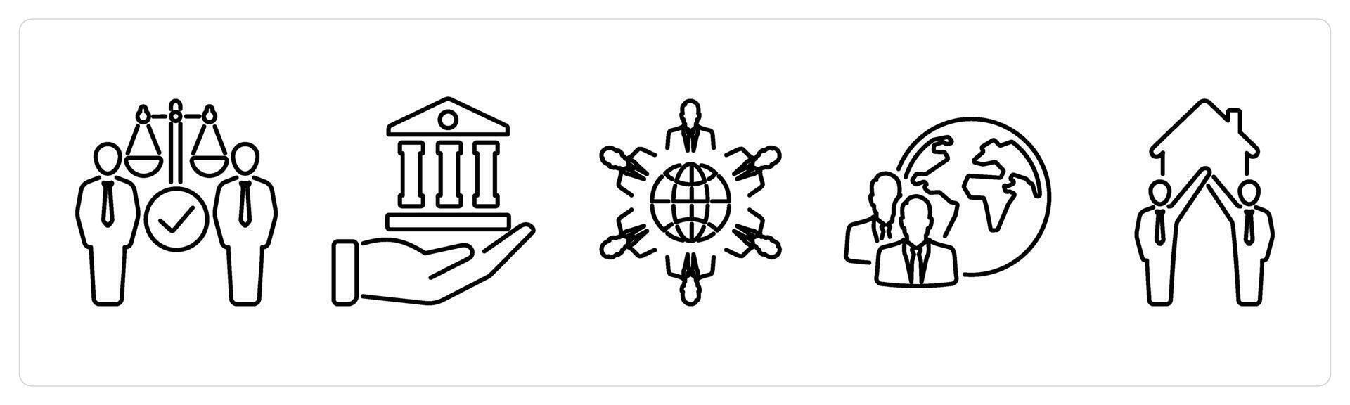 5 Community icons as human rights, heritage, culture in black bold vector
