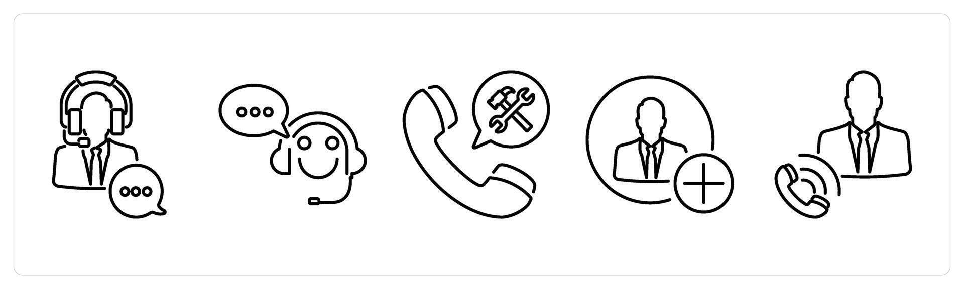 5 Contact icons as customer service, customer support, assistance in black bold vector