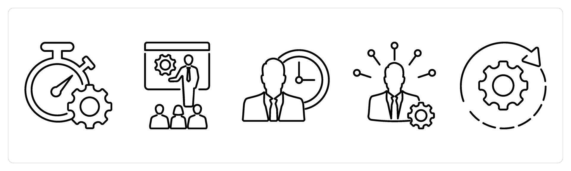 5 mix icons as time management, presentation, business management in black bold vector