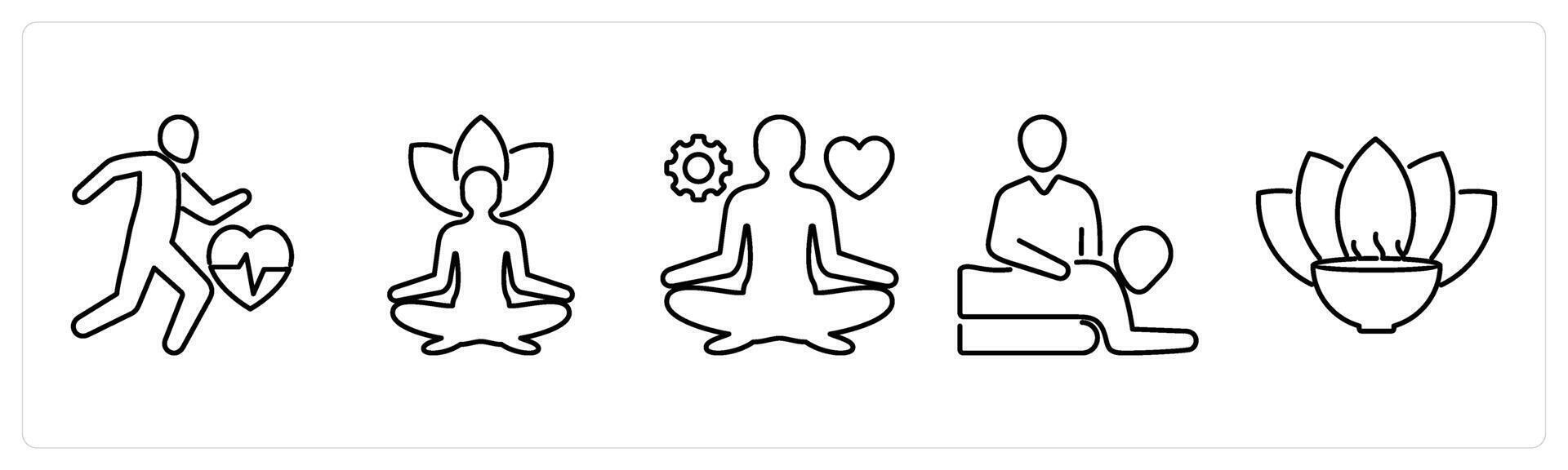5 mix icons as exercise, yoga, stress management in black bold vector