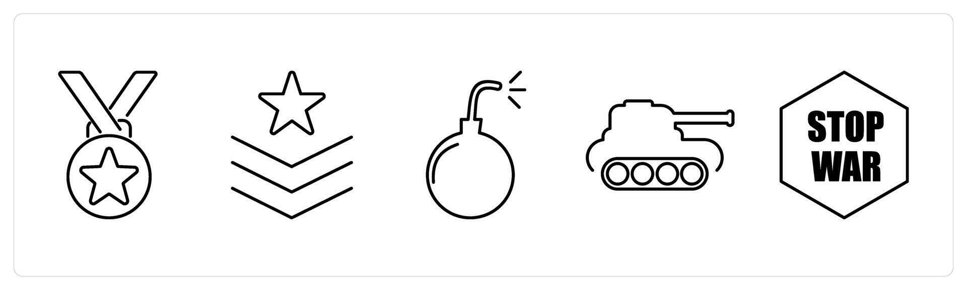 5 mix icons as medal, army badge, bomb in black bold vector