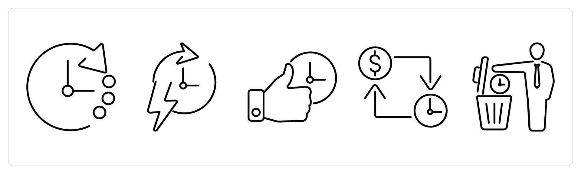 5 mix icons as refresh time, rapid, punctuality in black bold vector