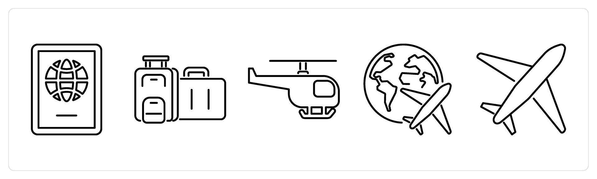 5 mix icons as passport, suitcase, helicopter in black bold vector