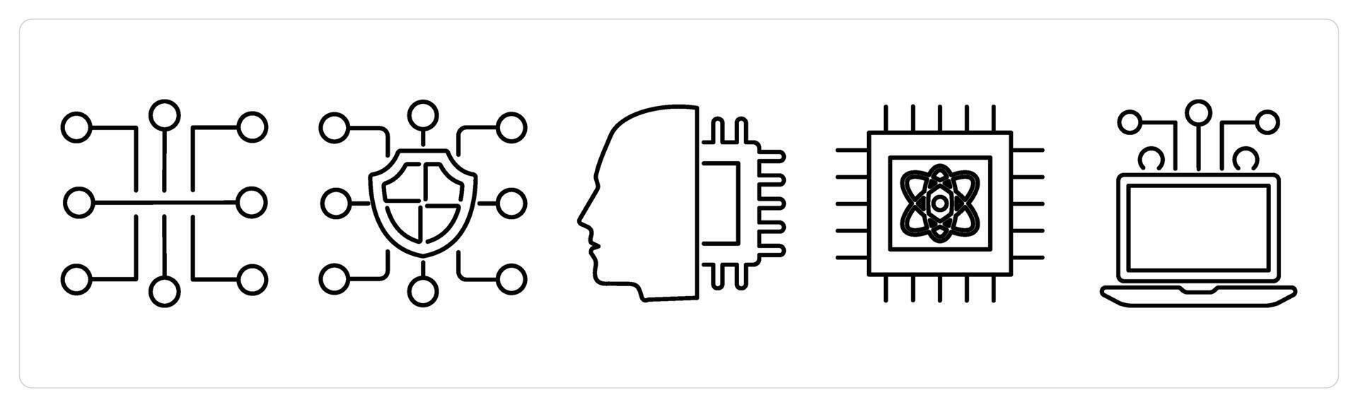 5 mix icons as circuit, blockchain, artificial intelligence in black bold vector