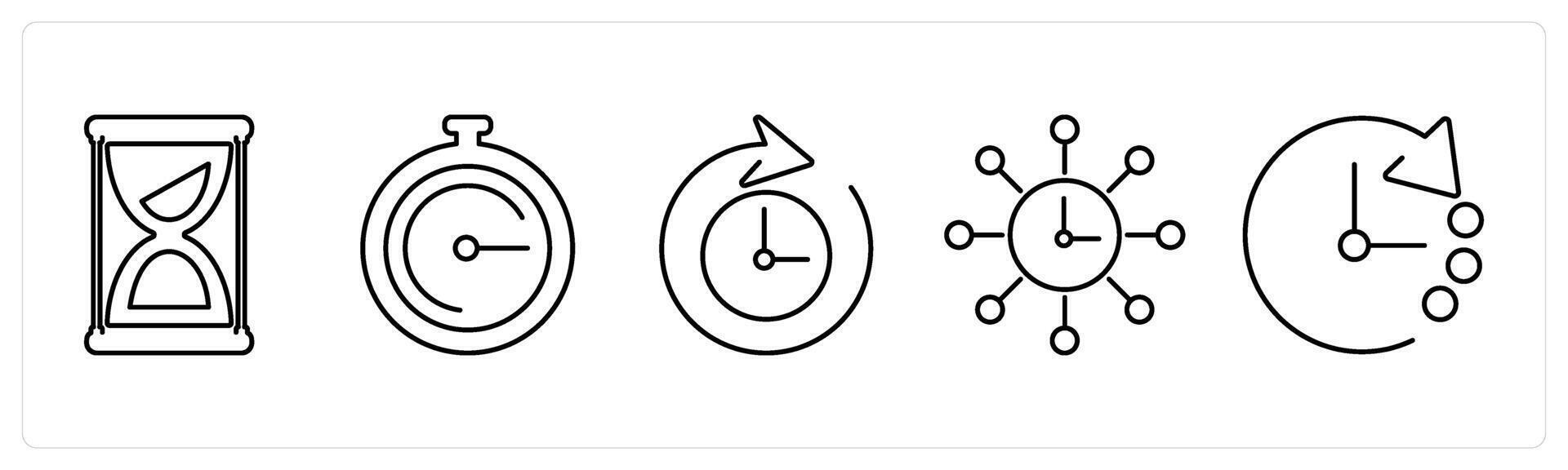 5 mix icons as hourglass, stopwatch, time in black bold vector