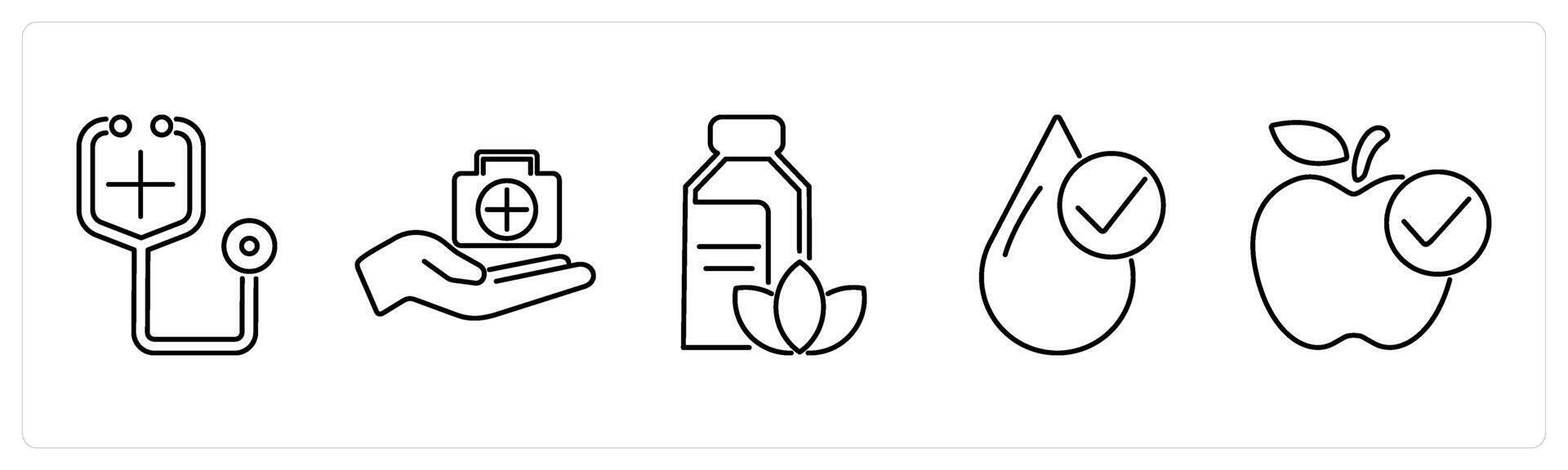 5 mix icons as stethoscope, first aid, medicine in black bold vector