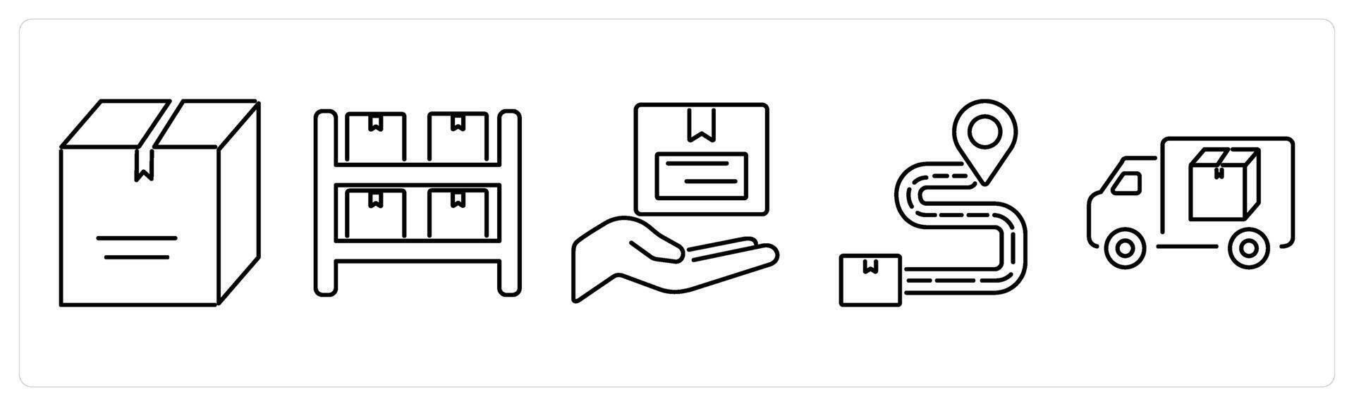 5 mix icons as parcel, warehouse, collect parcel in black bold vector