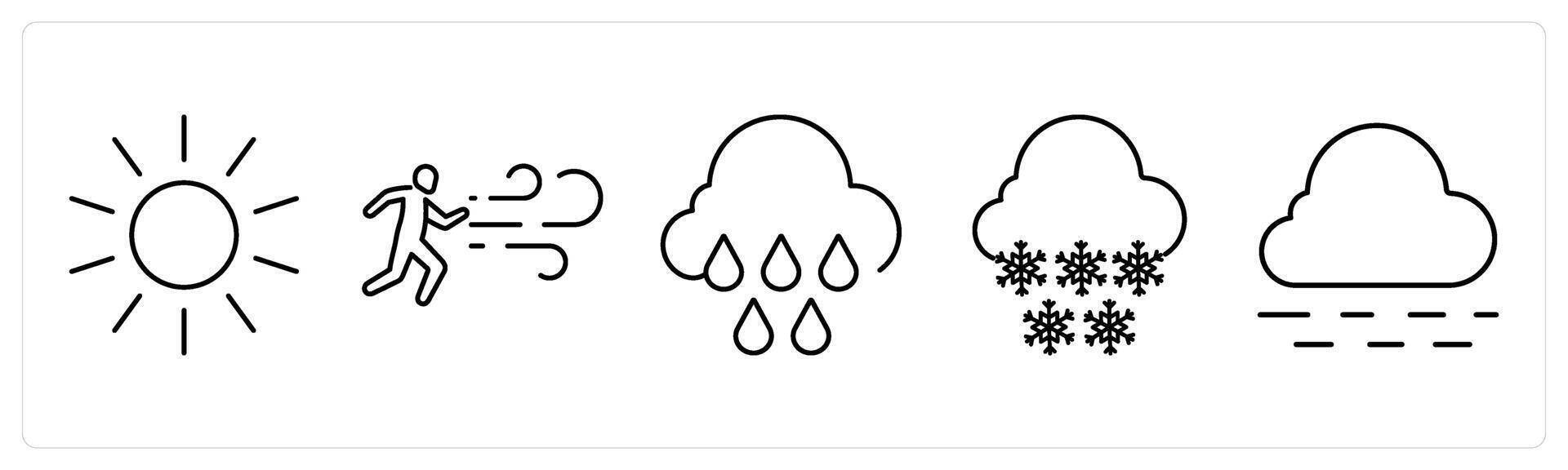 5 mix icons as sun, wind, rain in black bold vector