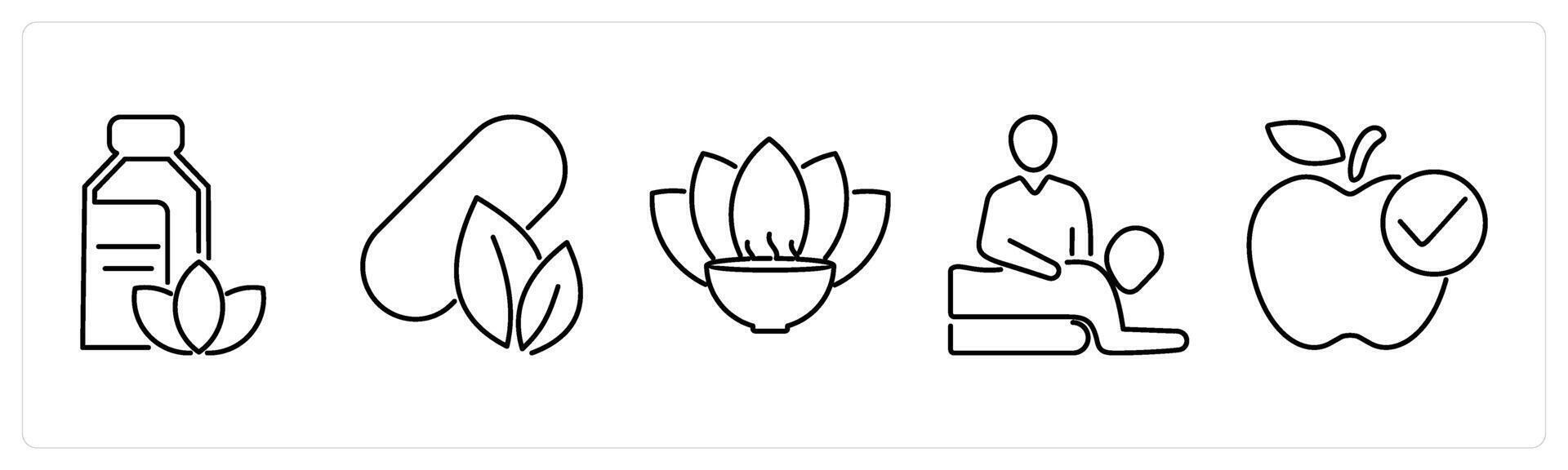 5 Mix icons as medicine, ayurvedic medicine, aromatherapy in black bold vector