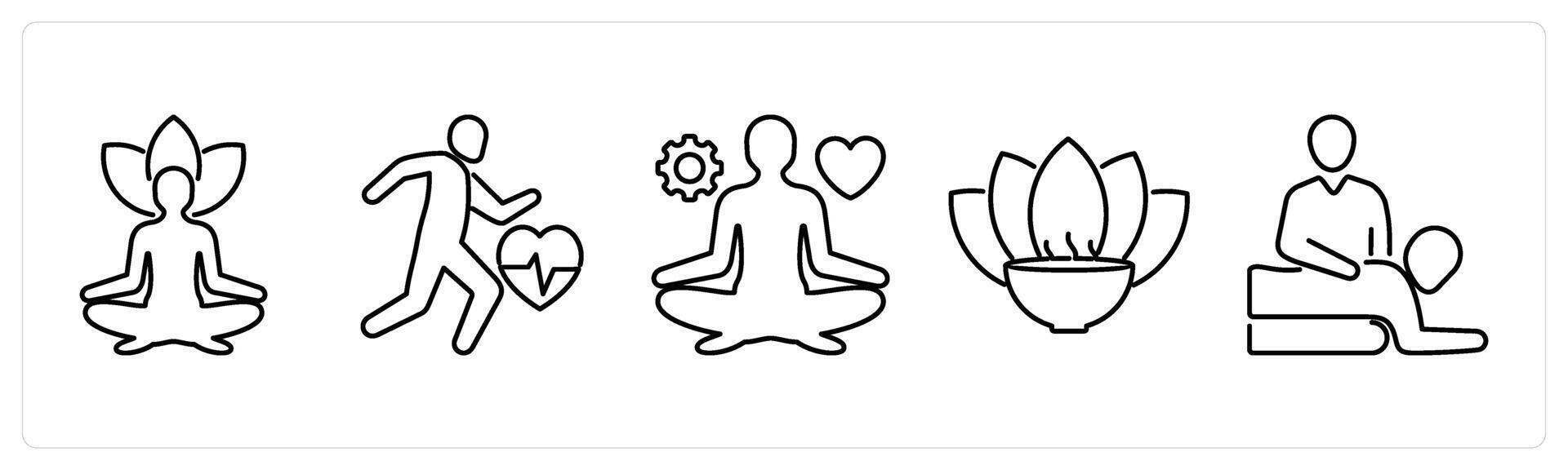 5 Mix icons as yoga, exercise, stress management in black bold vector