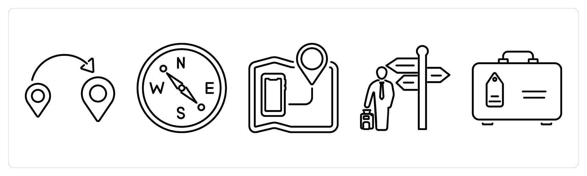 5 Mix icons as distance, compass, mobile navigation in black bold vector