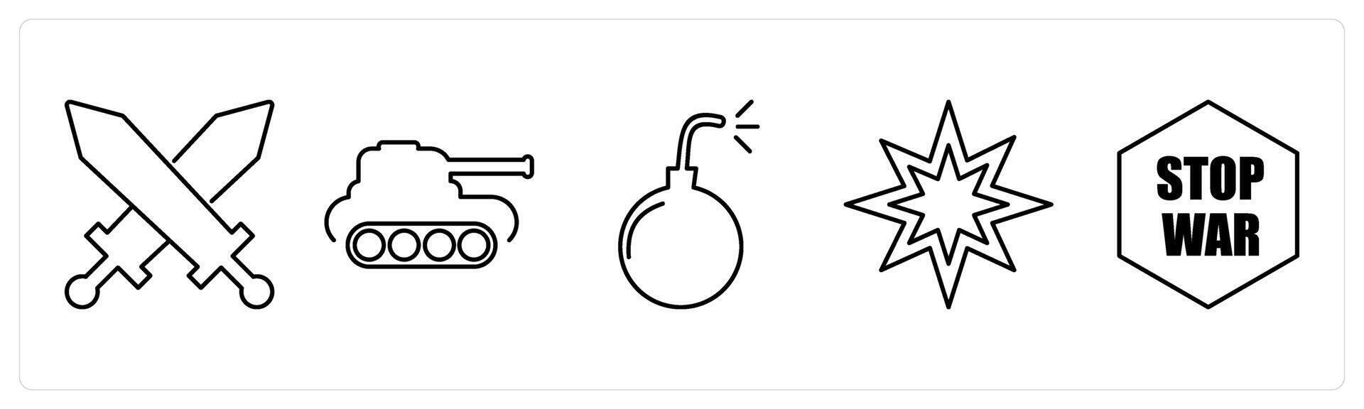 5 Mix icons as battle, tank, bomb in black bold vector