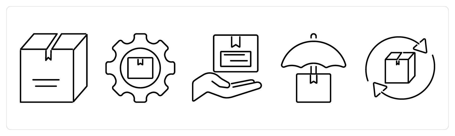 5 Mix icons as parcel, parcel setting, collect parcel in black bold vector