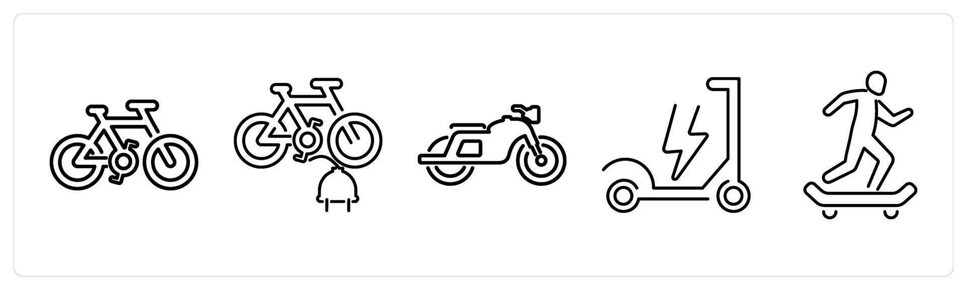 5 Mix icons as bicycle, electric bicycle, bik in black bold vector