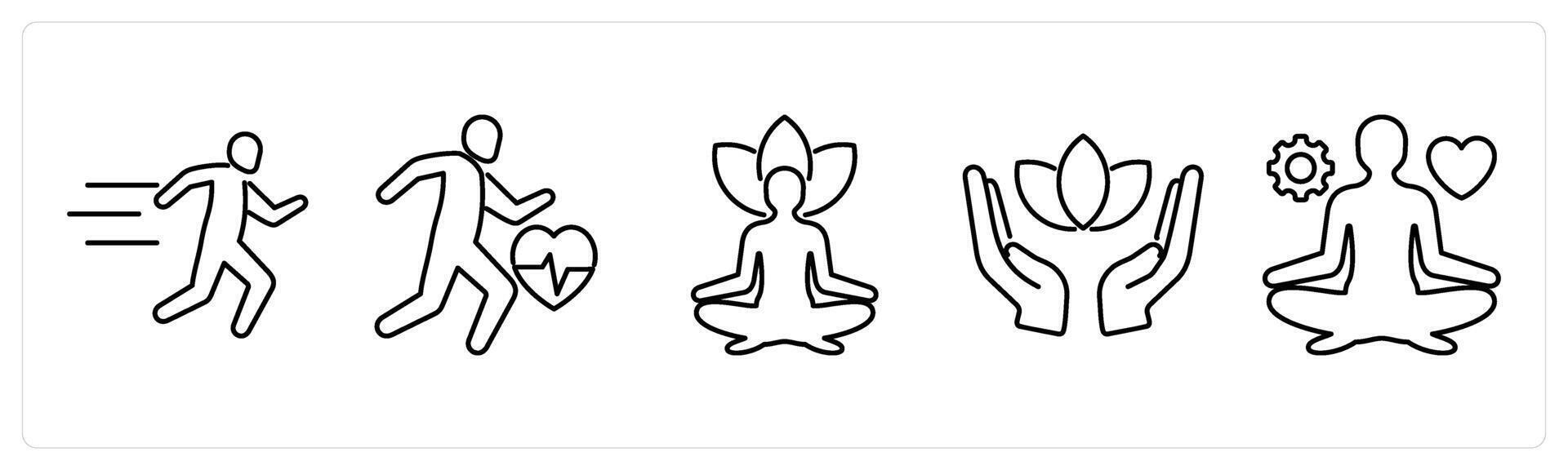 5 Mix icons as running, exercise, yoga in black bold vector