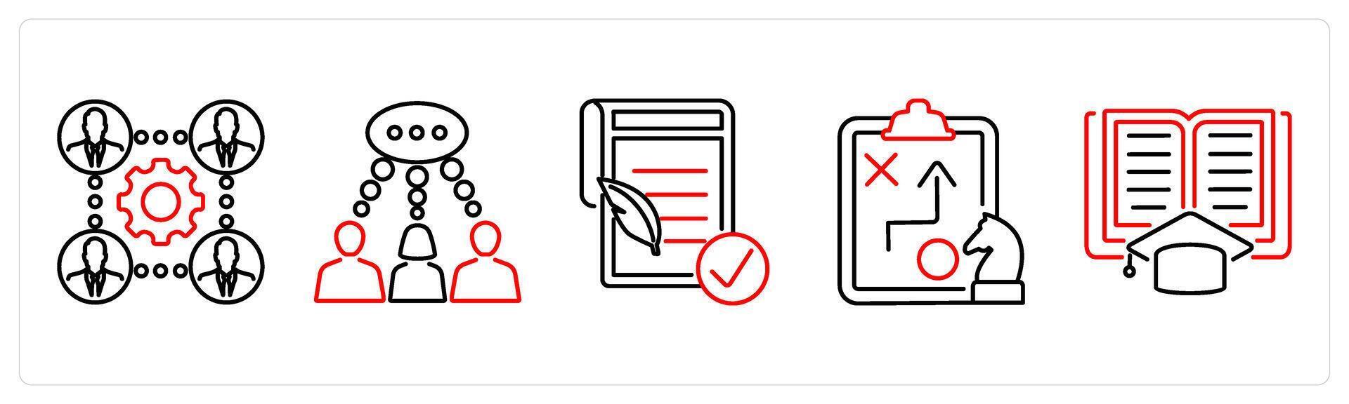 5 Mix icons as business team, conversation, authorship in red bold vector