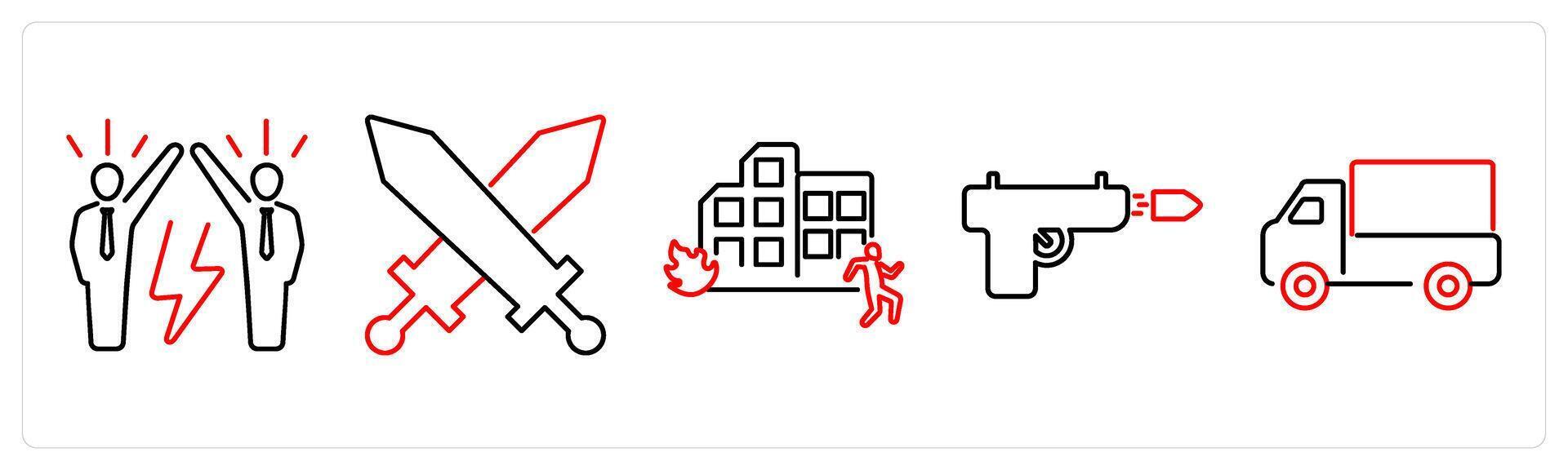 5 Mix icons as conflict, battle, attack in red bold vector