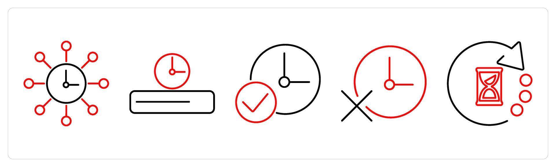 5 Mix icons as time management, timeline, deadline achieve in red bold vector