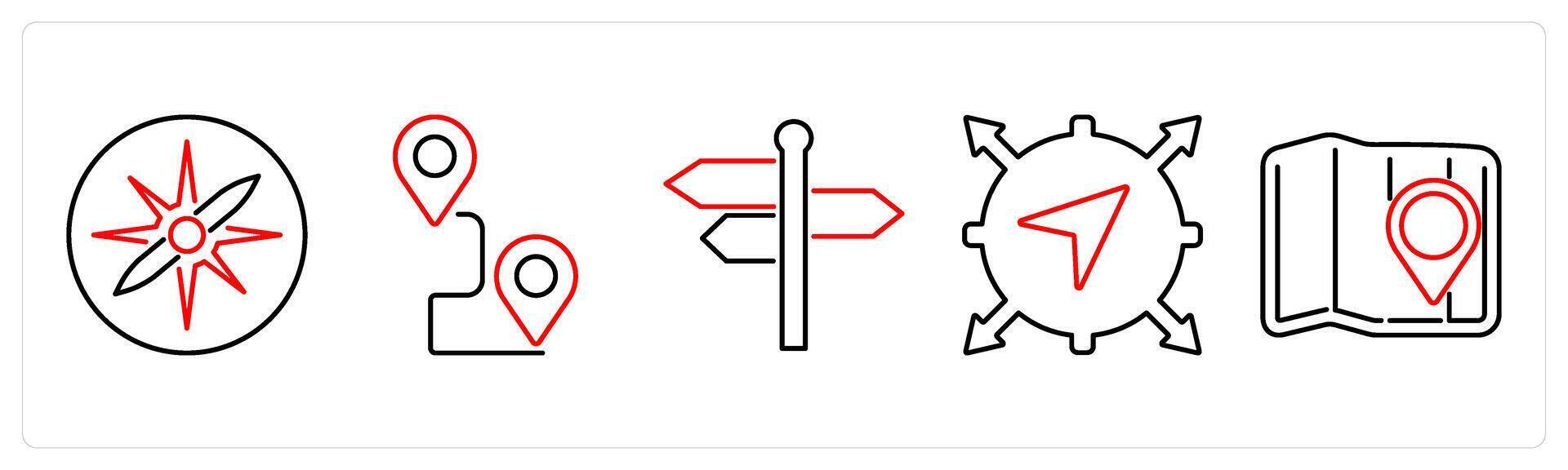 5 Adventure icons as orientation, journey, direction in red bold vector