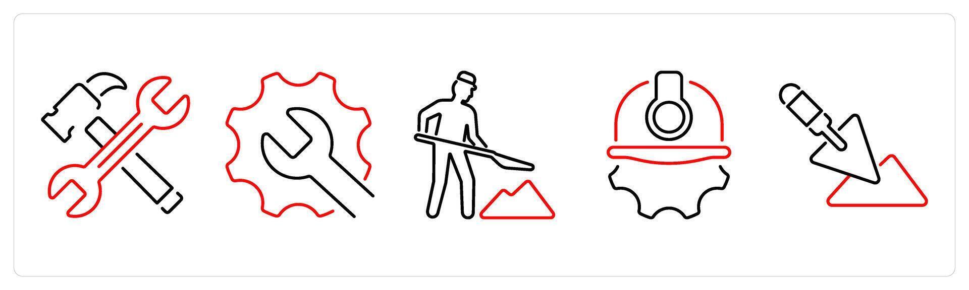 5 Build icons as tools, maintenance, construction in red bold vector