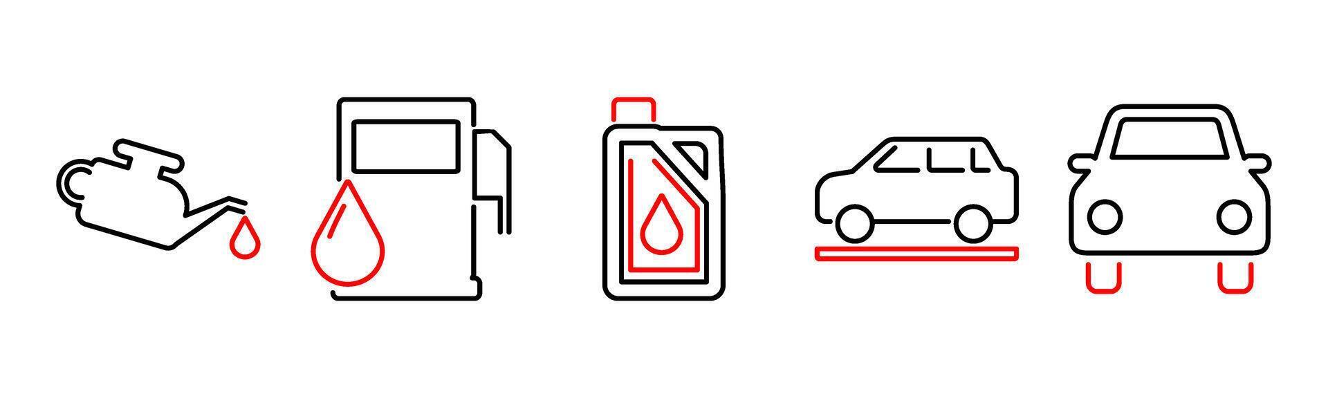 5 Car icons as oil, gasoline, oil canister in red bold vector