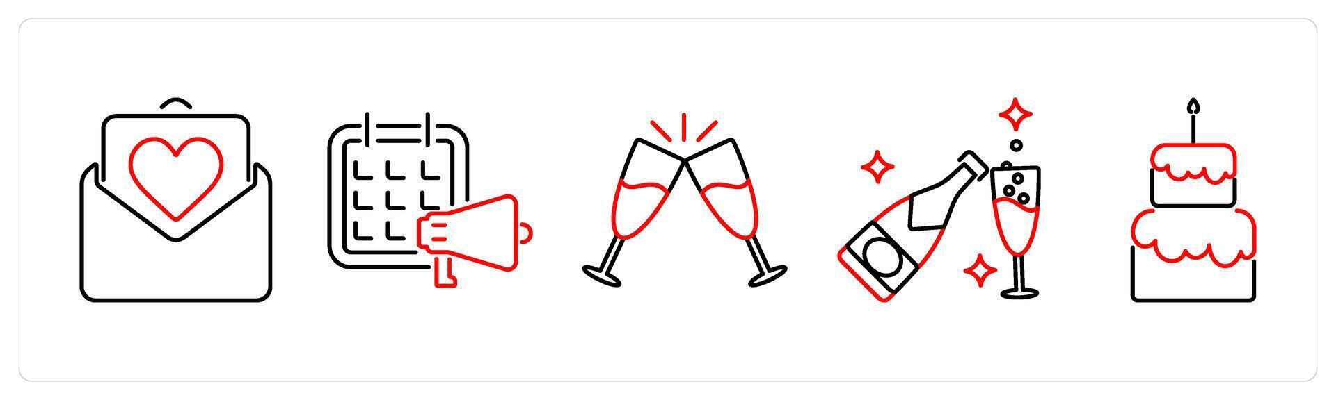 5 Celebrate icons as invitation, event in red bold vector