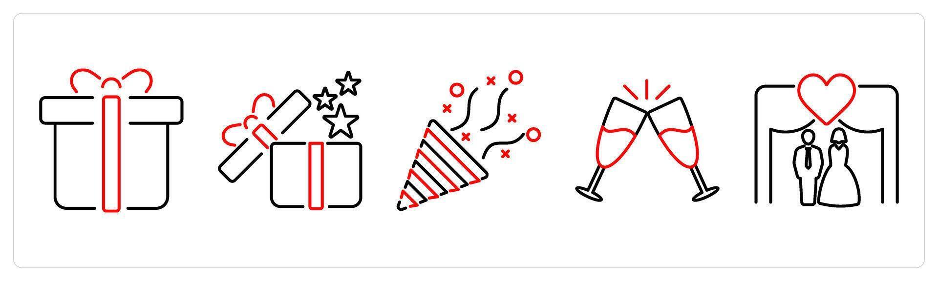 5 Celebrate icons as invitation, cheers in red bold vector