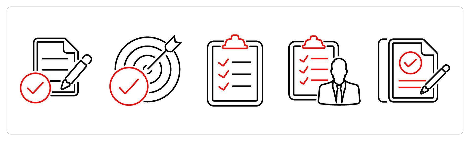 5 Checkmark icons as comply, success, checklist in red bold vector