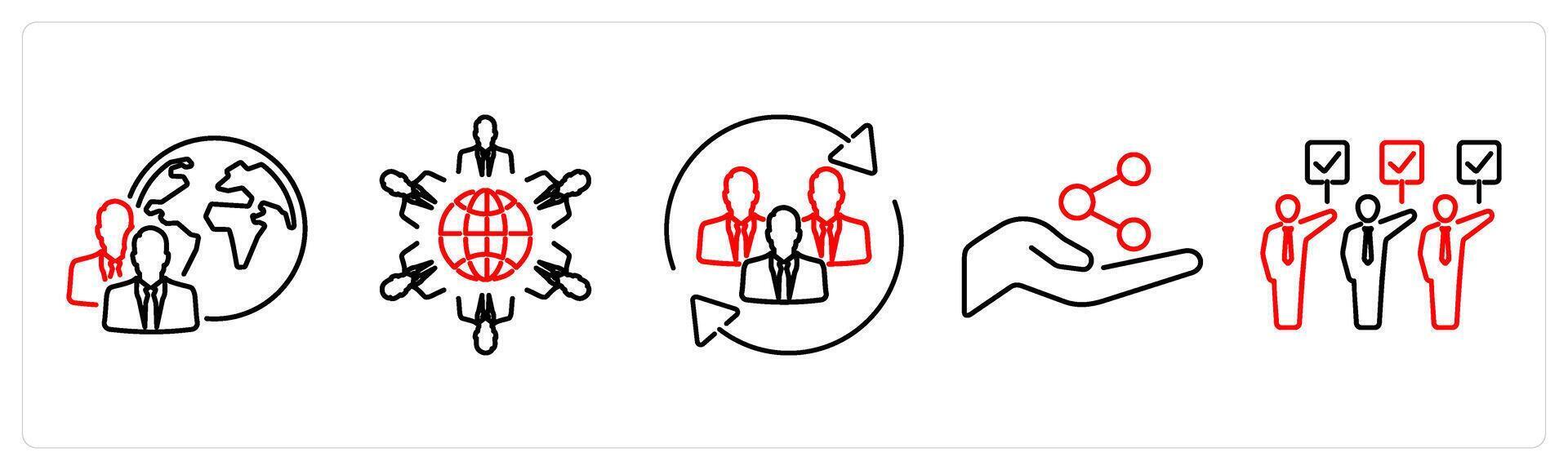 5 Community icons as diversity, culture, inclusion in red bold vector