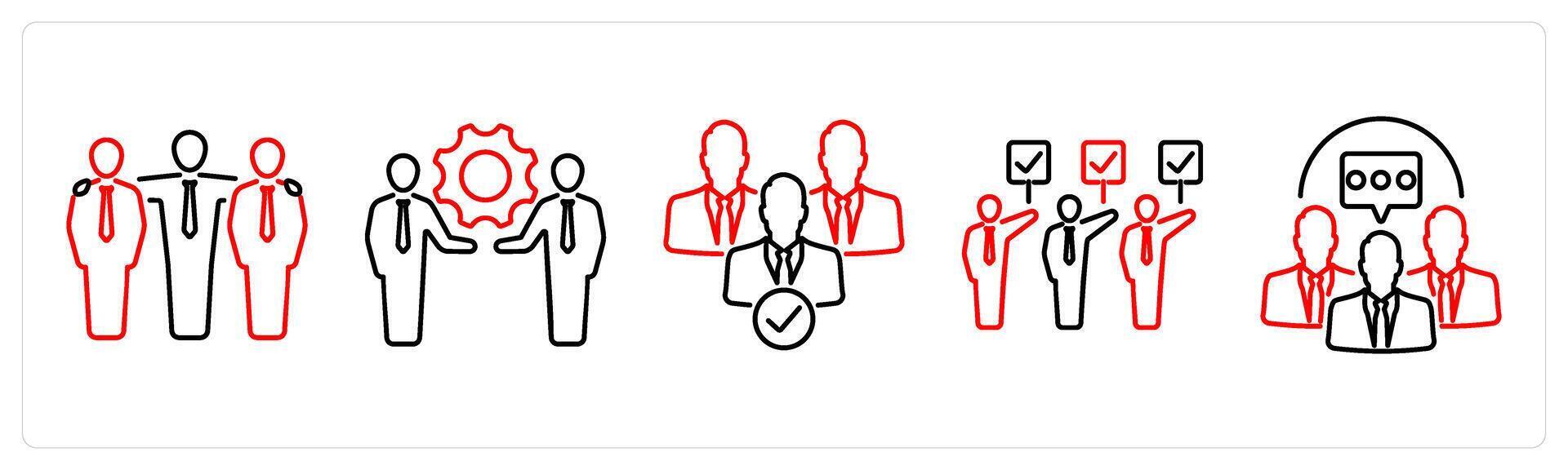 5 Community icons as friendship, community development, team in red bold vector