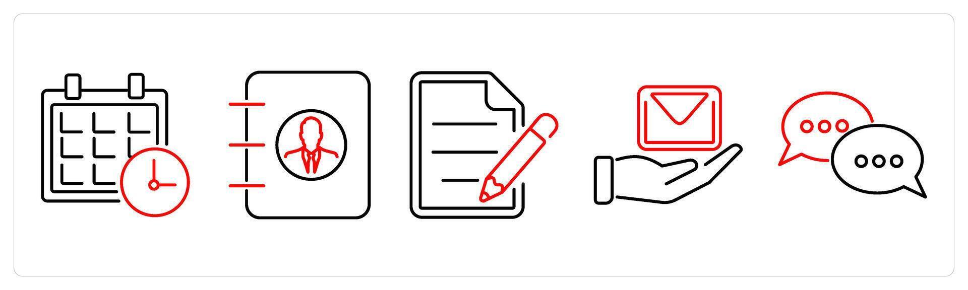 5 Contact icons as appointment, contact book, contact form in red bold vector