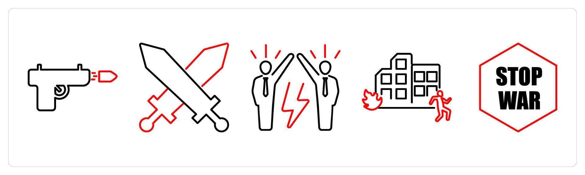 5 mix icons as weapon, battle, conflict in red bold vector