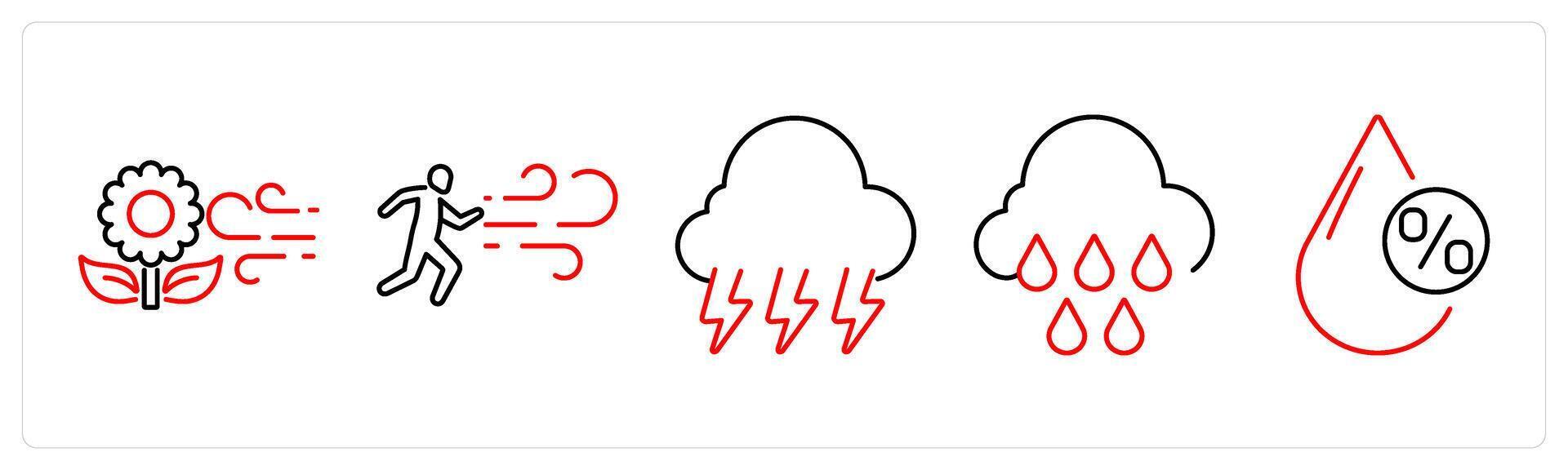5 mix icons as spring, wind, thunderstorm in red bold vector