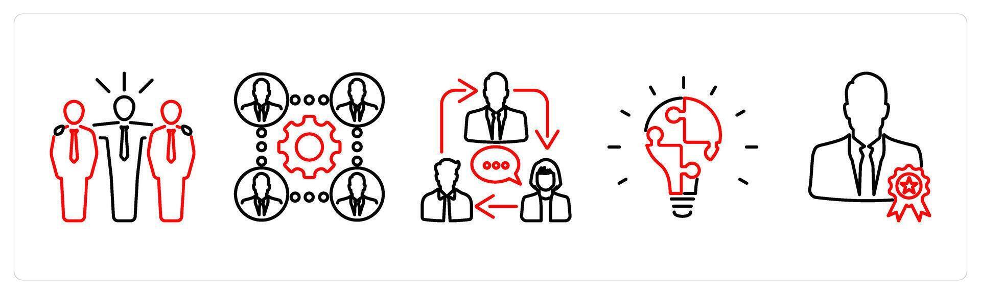 5 mix icons as business team, business conversation in red bold vector