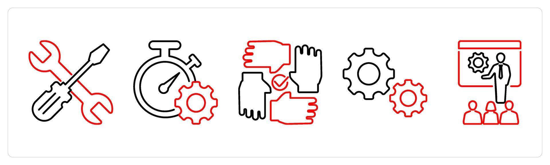 5 Mix icons as repair tool, time management, hand tool in red bold vector