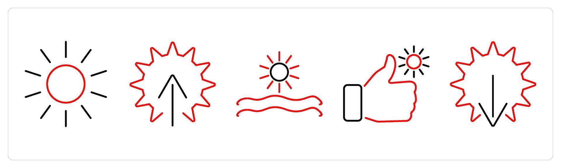 5 Mix icons as sun, sunrise, morning view in red bold vector