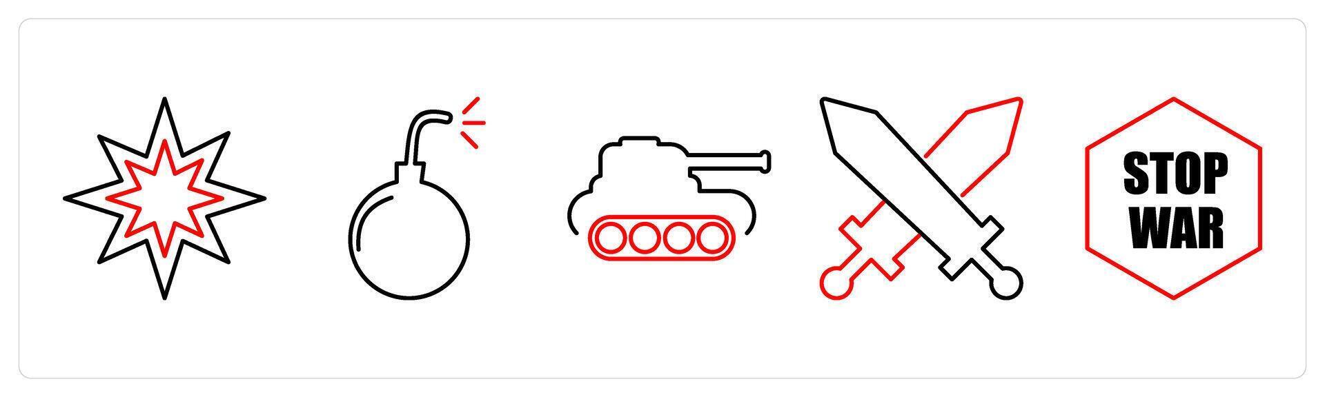 5 Mix icons as explosion, bomb, tank in red bold vector