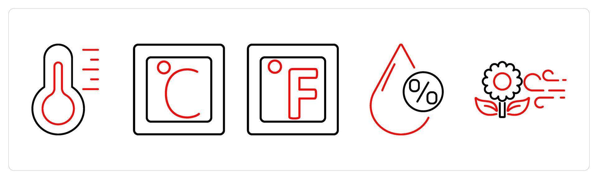 5 Mix icons as temperature, celsius, fahrenheit in red bold vector