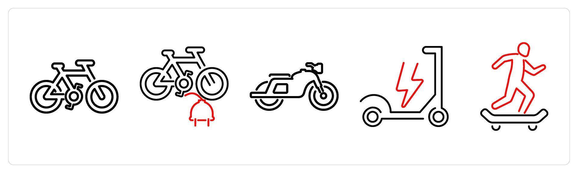 5 Mix icons as bicycle, electric bicycle, bik in red bold vector