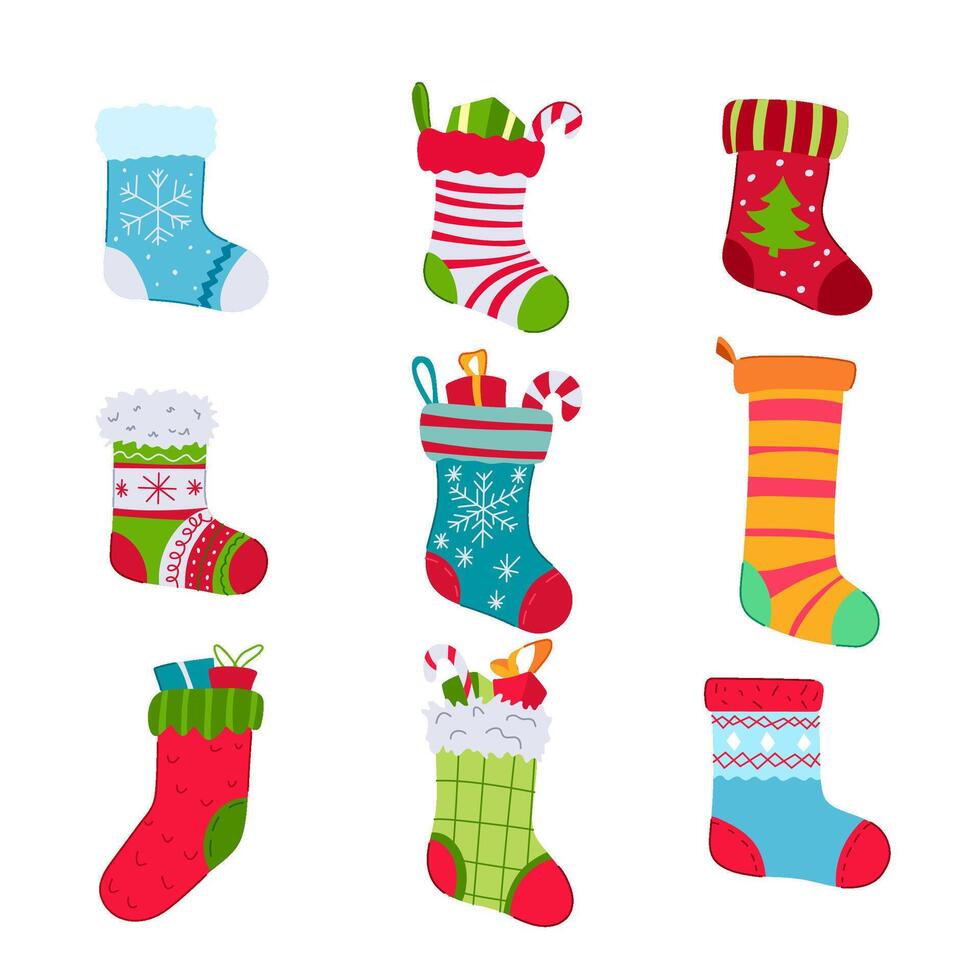 christmas sock set cartoon item vector