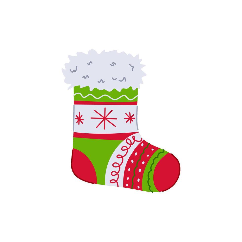 festive christmas sock cartoon item vector