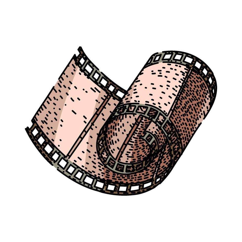 analog film reel sketch hand drawn vector