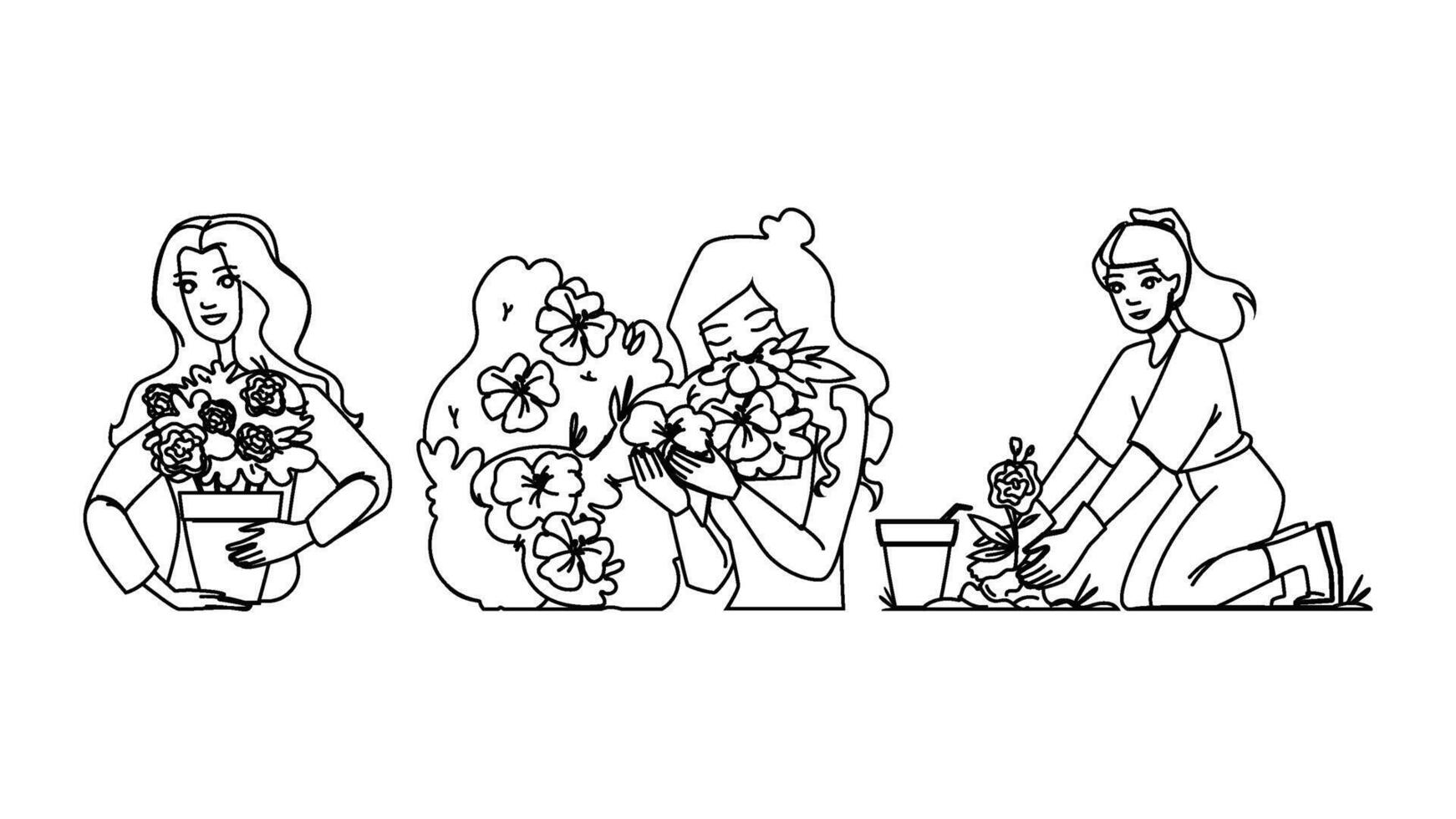 nature garden woman planting flowers people vector