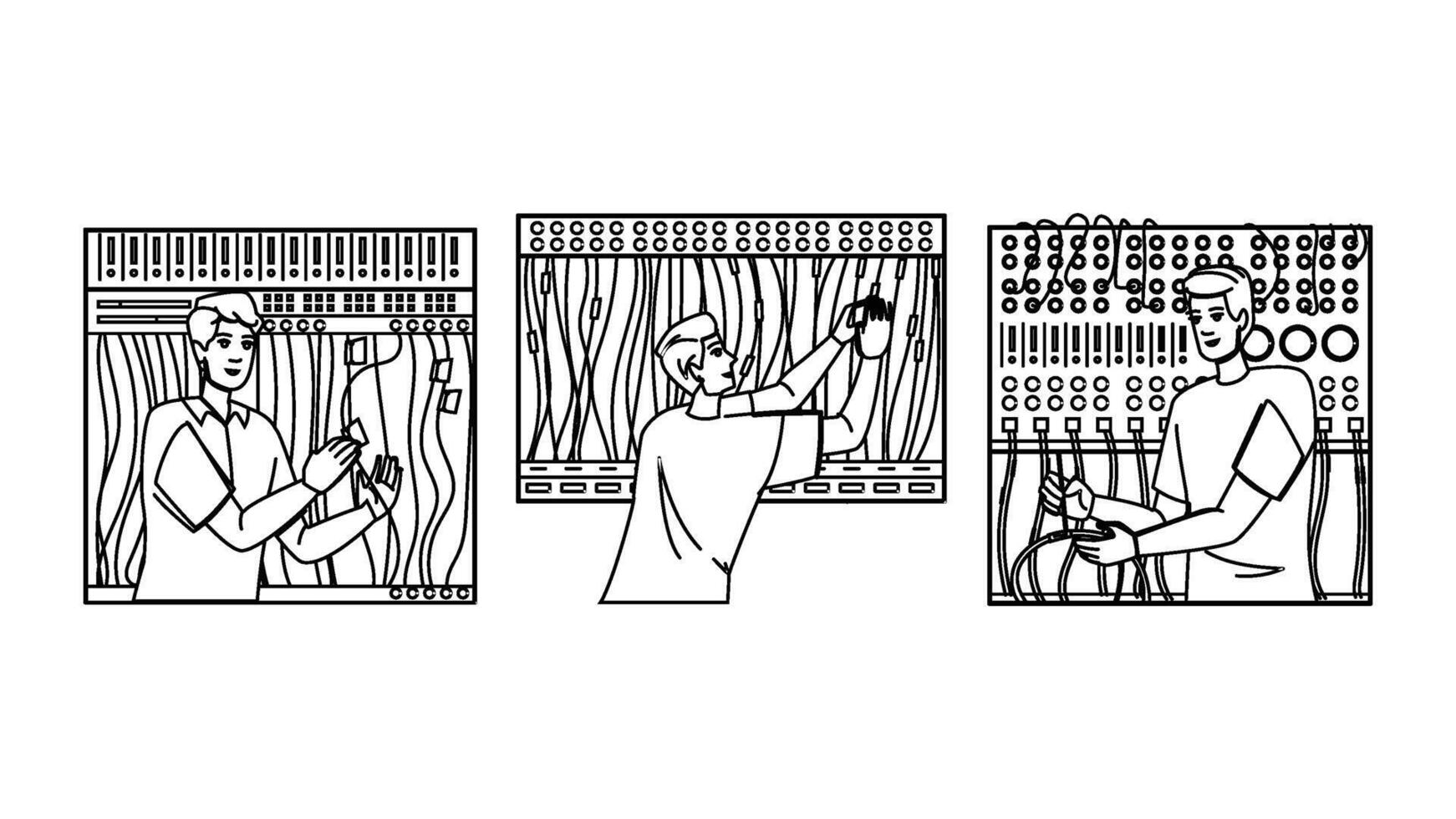construction labeling cables engineer people vector