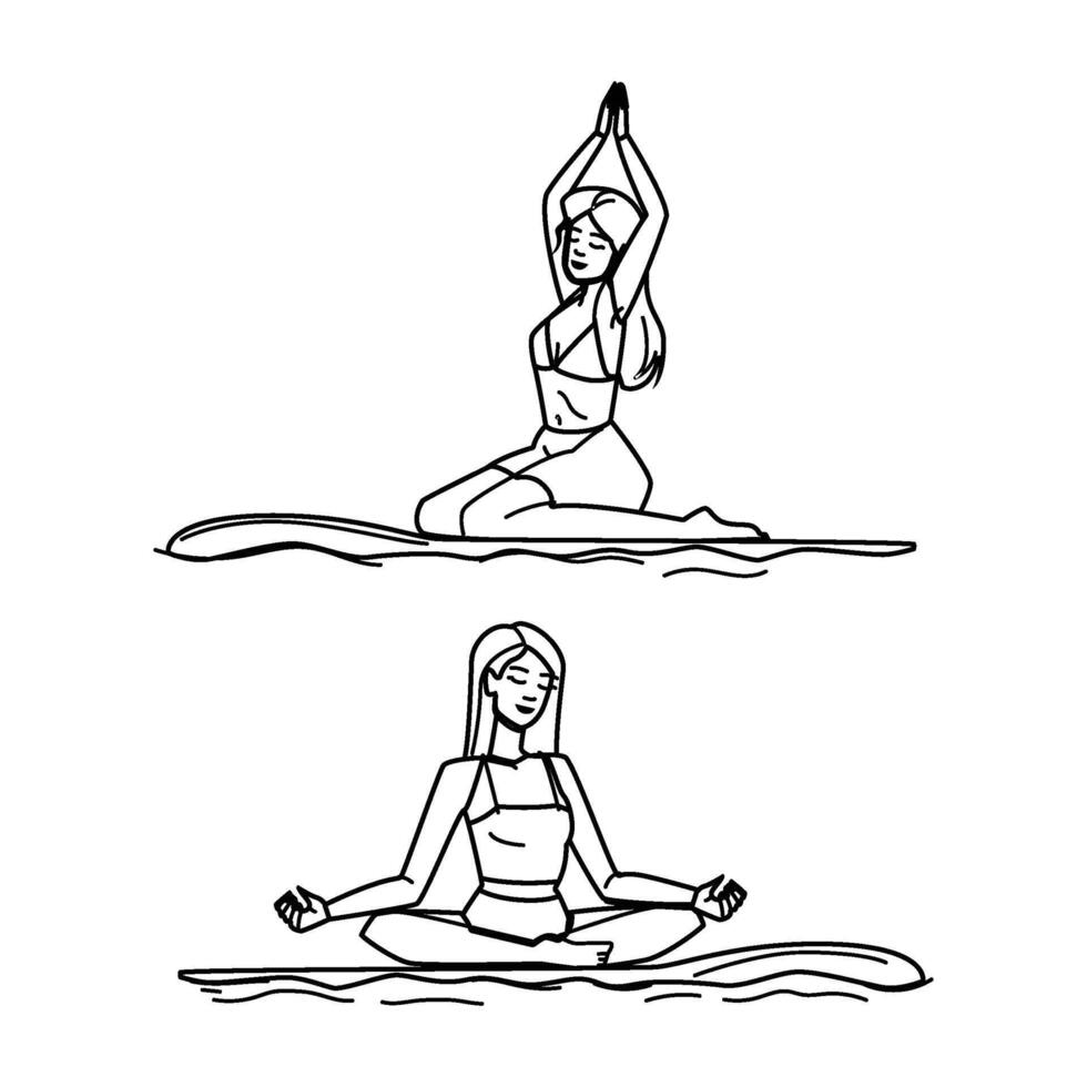 stand paddle board yoga people vector