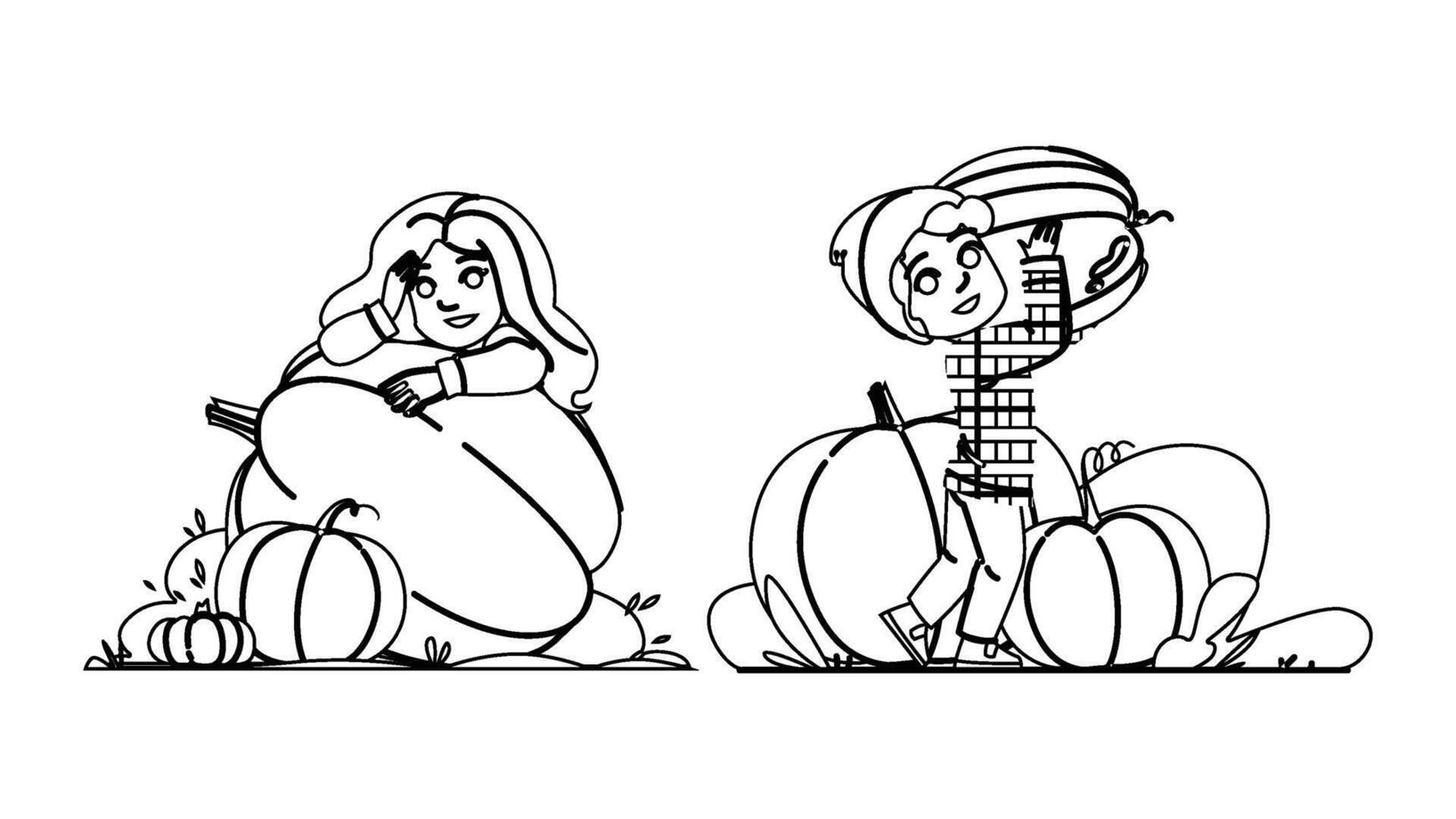 family pumpkin patch kid people vector