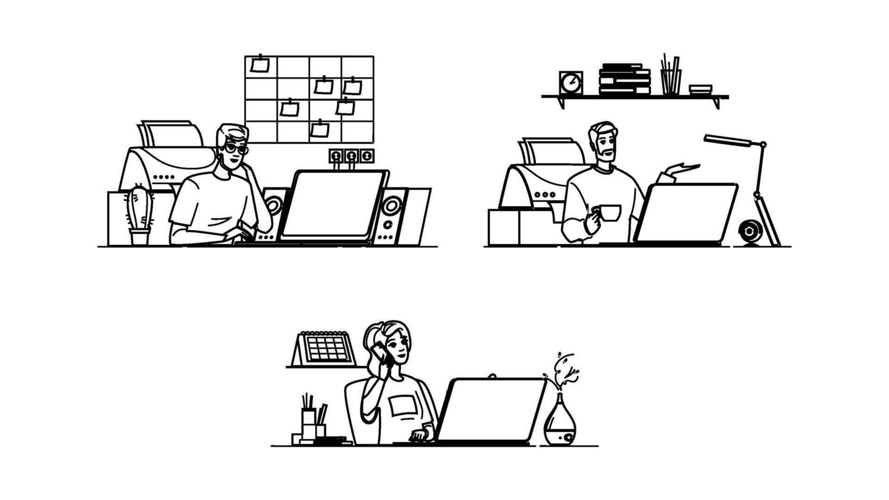 monitor remote work setup people vector