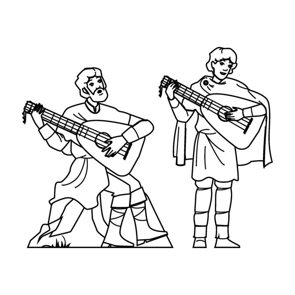 medieval trubadour playing lute vector