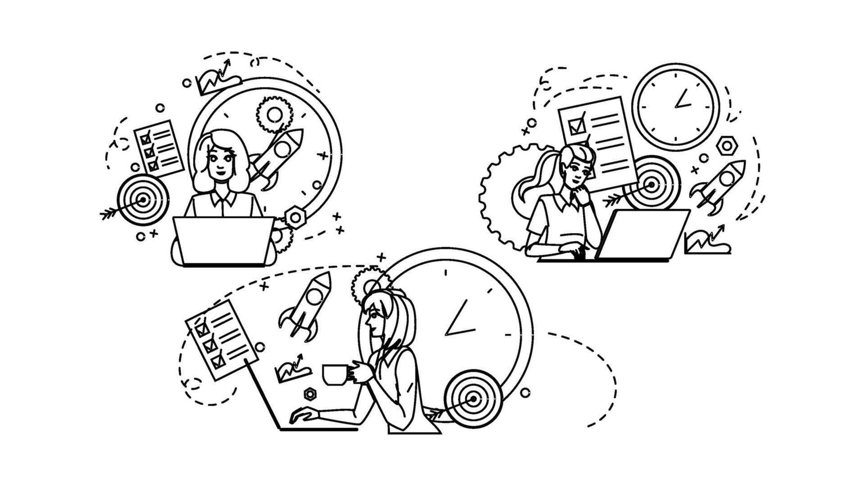 multitasking woman laptop planning people vector