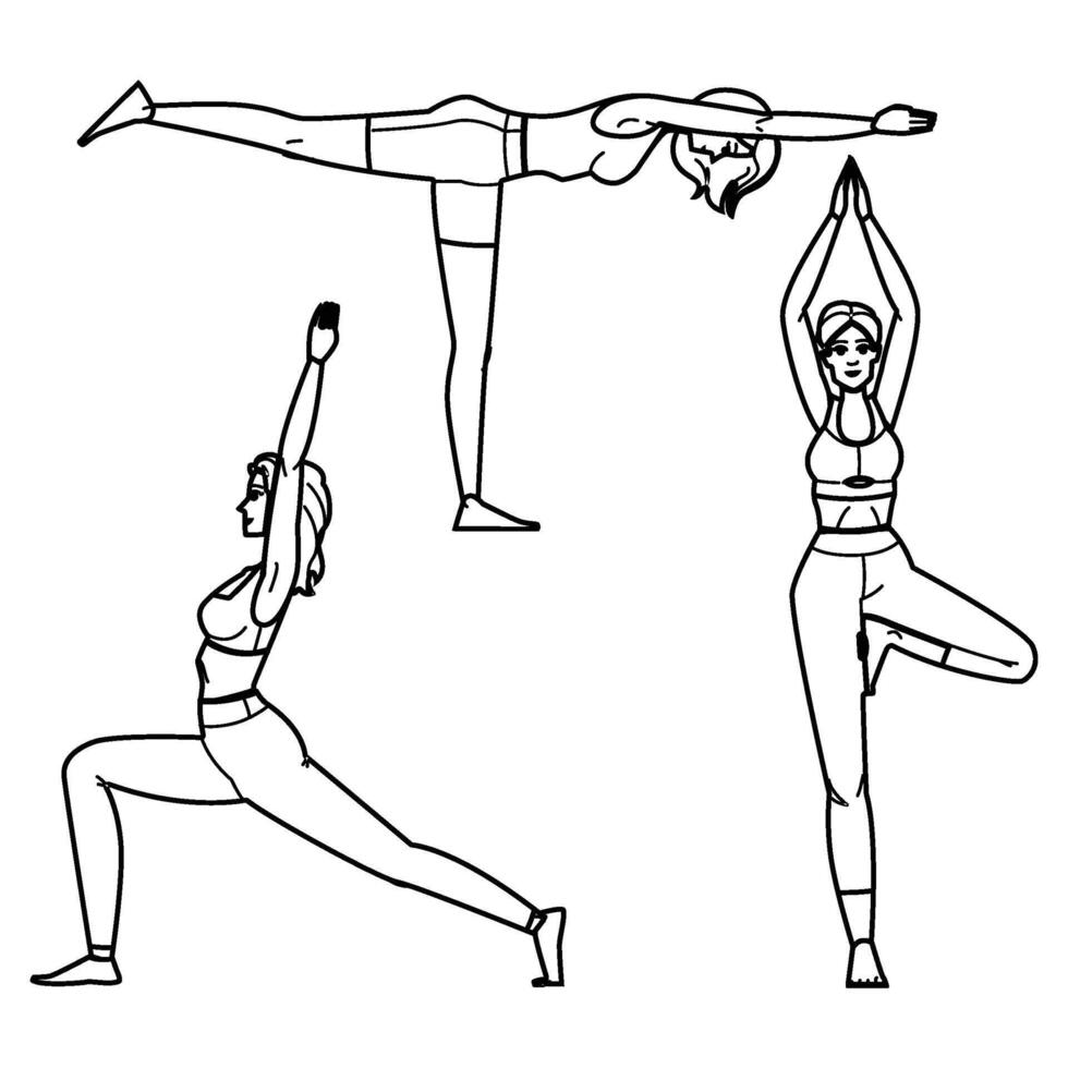 hatha yoga exercises people vector